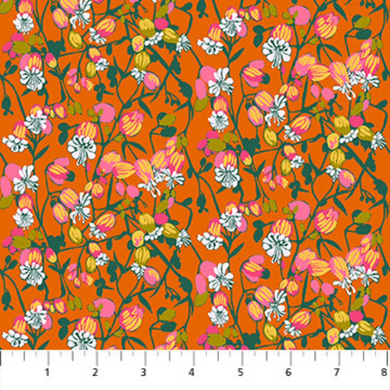 Fabric Northcott Anna Maria Tangerine Silene Jumpstart by the Quarter Yard AMT127-59L